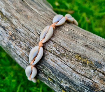 Enkelbandje Schelpen - Wit met peach koord 2/2