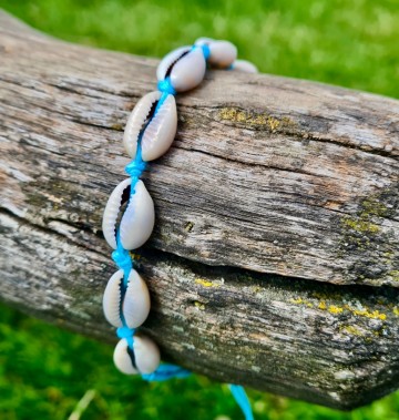 Enkelbandje Schelpen - Wit met blauw koord 2/2