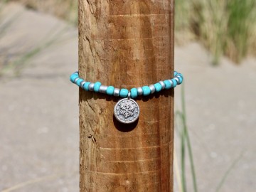 Dames armbandje - Sneeuwvlok bedel (blauw/zilver)