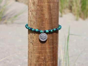 Dames armbandje - Sneeuwvlok bedel (groen/zwart))