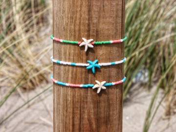 Enkelbandje met zeester in 3 kleuren (vbnb; mintgroen, turquoise wit, peach)