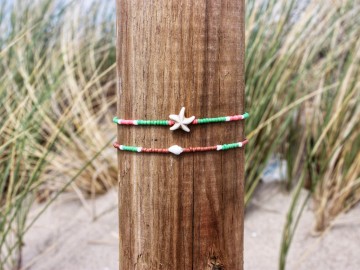 Enkelbandjes Pacific bruin/groen - set van 2