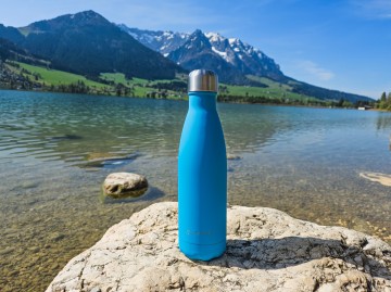 Blauwe rvs fles descent