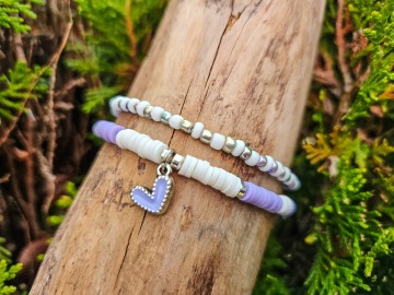 Set van 2 armbandjes - Paars hartje