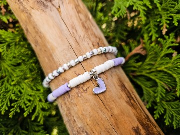 Set van 2 armbandjes - Paars hartje