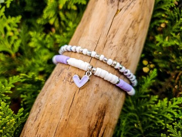 Set van 2 armbandjes - Paars hartje