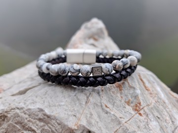 Heren armband - Stone & Leather [grey]