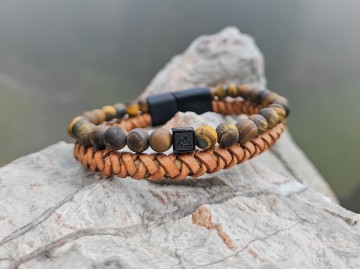 Heren armband - Stone & Leather [brown]