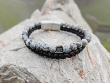 Heren armband - Stone & Leather [grey]