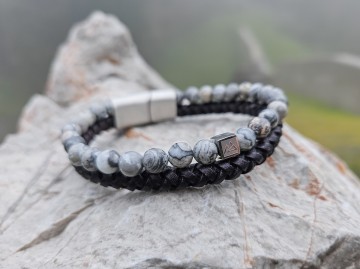 Heren armband - Stone & Leather [grey]