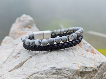 Heren armband - Stone & Leather [grey]