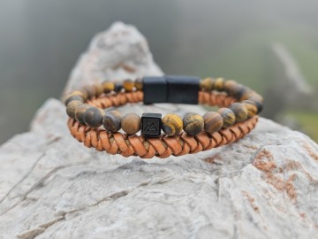 Heren armband - Stone & Leather [brown]