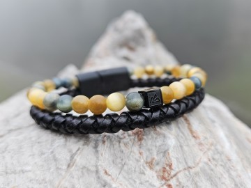 Herenarmband leer en natuursteen 13