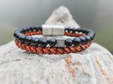 Heren armband - Stone & Leather [brown/black]