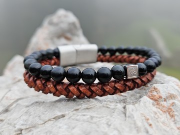 Heren armband - Stone & Leather [brown/black]