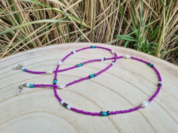 Zonnebrilkoordje - paars met schelpjes