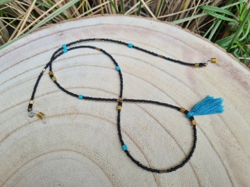 Zonnebrilkoordje - zwart met turquoise details