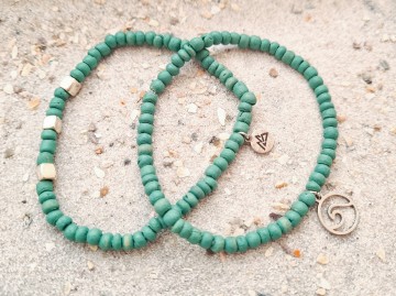 Kokos armbandjes - Natural wave | Teal [set van 2]