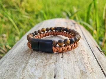 Heren armband - Stone & Leather [brown]