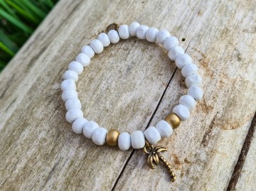 Houtkralen armbandje - White palmtrees