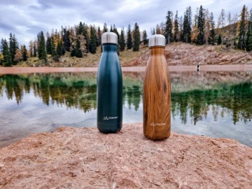 RVS waterfles groen en hout