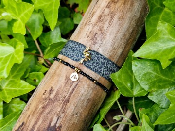 Armbandje elastiek - Flamingo [green/gold]