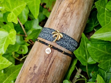 Armbandje elastiek - Palms [green/gold]