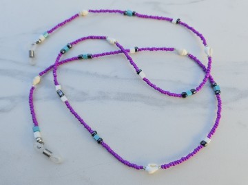 Zonnebrilkoordje - paars met schelpjes