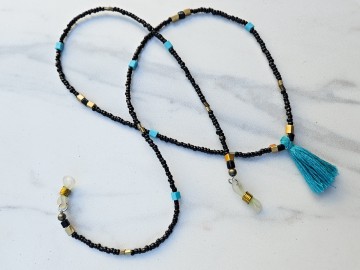 Zonnebrilkoordje - zwart met turquoise details