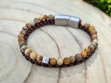 Heren armband - Stone & Leather [brown]