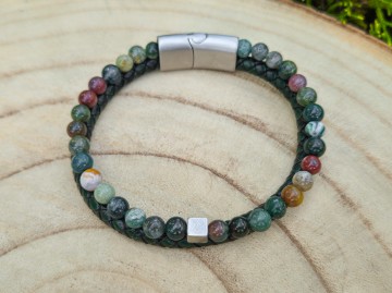 Heren armband - Stone & Leather [green]