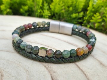 Heren armband - Stone & Leather [green]