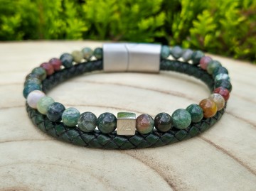 Heren armband - Stone & Leather [green]