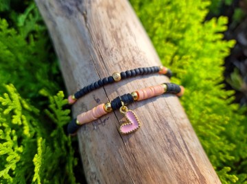 Set van 2 armbandjes - Peach hartje