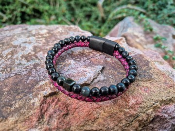 Heren armband - Stone & Leather [autumn red]