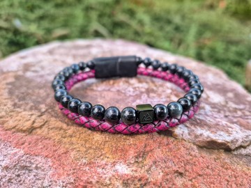 Heren armband - Stone & Leather [autumn red]