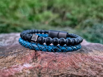 Heren armband - Stone & Leather [blue]