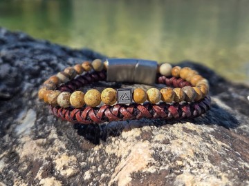 Heren armband - Stone & Leather [brown]