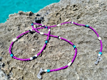 Zonnebrilkoordje - paars met schelpjes