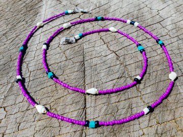 Zonnebrilkoordje - paars met schelpjes