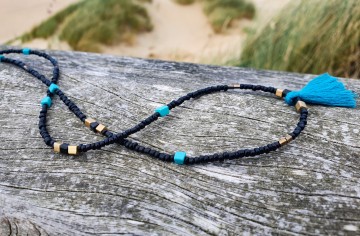 Zonnebrilkoordje - zwart met turquoise details