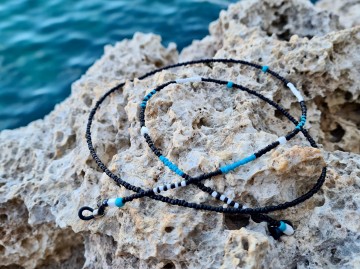 Zonnebrilkoordje - blauw zwart wit